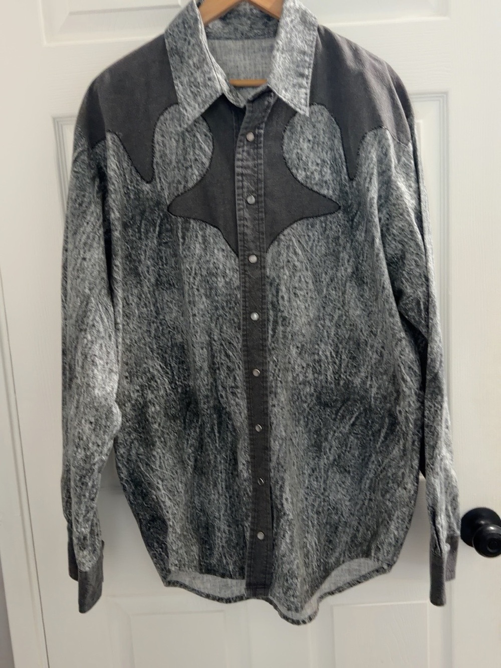 Vintage Acid-Wash Western Button-Up Shirt in Black and Gray possibly homemade